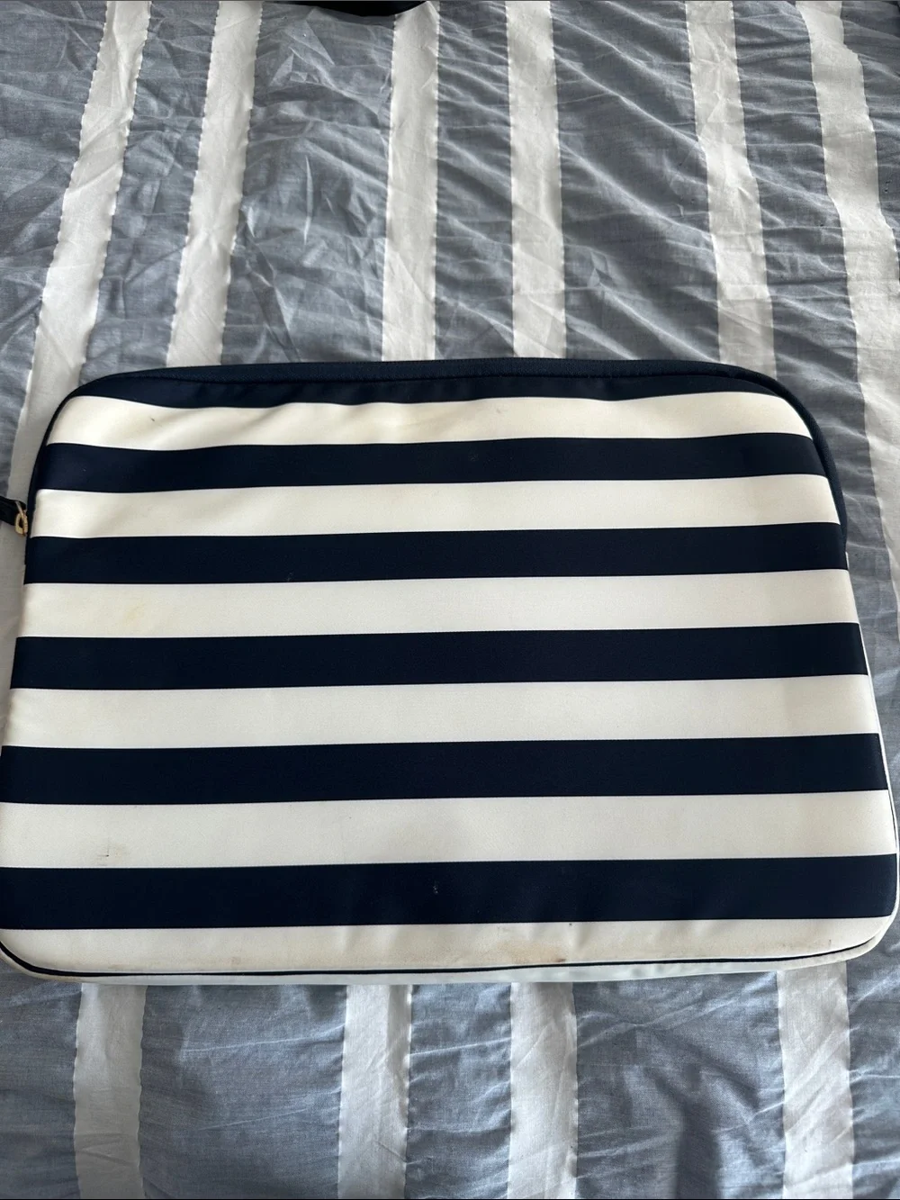 kate spade Navy and White Striped Tech Sleeve with Gold Plaque